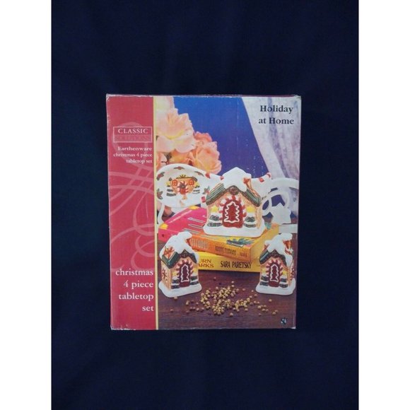 Holiday Home Earthenware Ceramic Christmas 4 Piece Tabletop Set - Picture 1 of 12